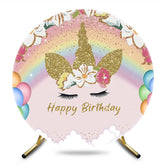 Aperturee - Aperturee Floral Cute Balloon Unicorn Round Birthday Backdrop